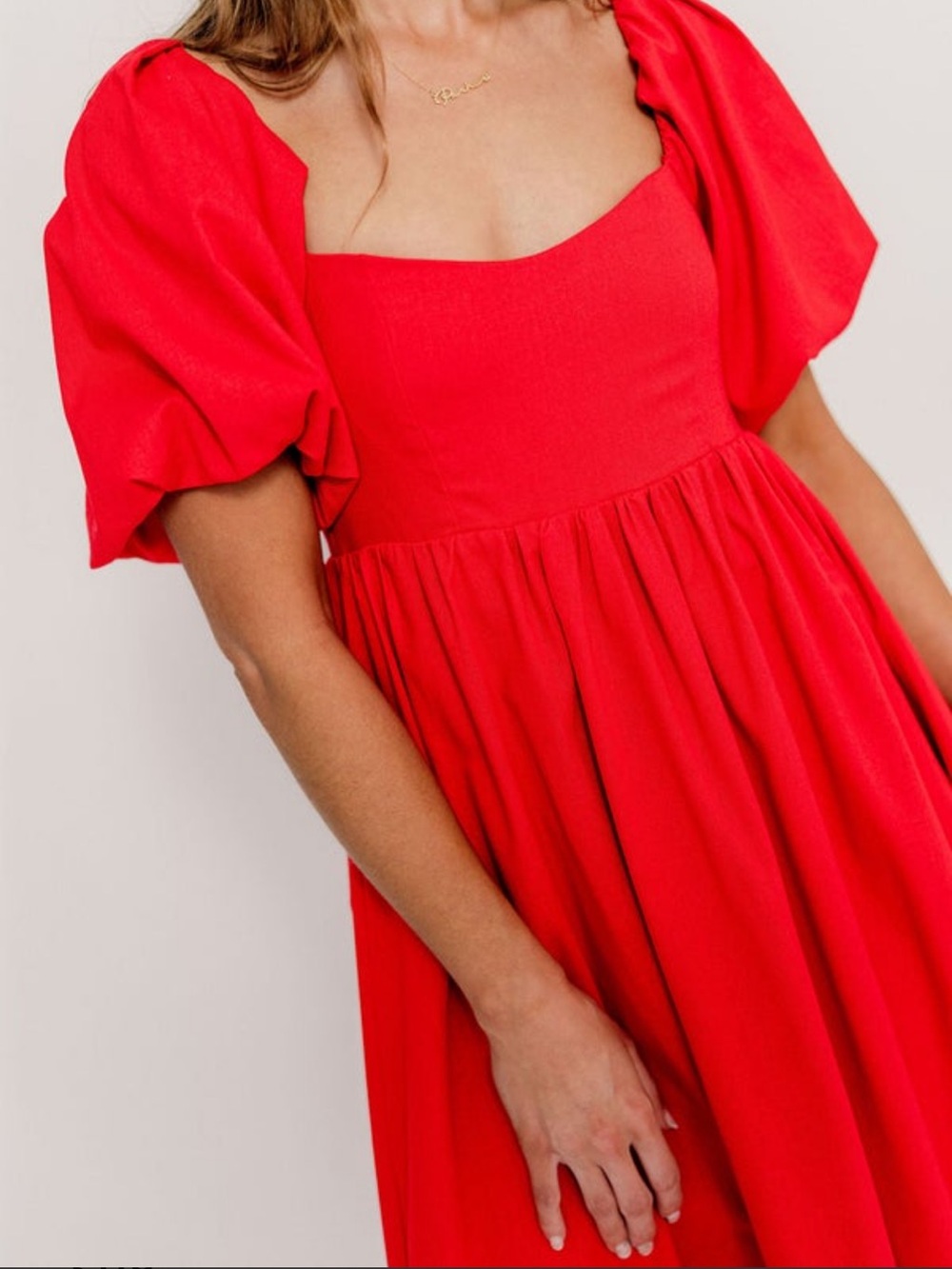 Worth Collective Hamilton Red Puff-Sleeve Midi Dress - Picture 6 of 7